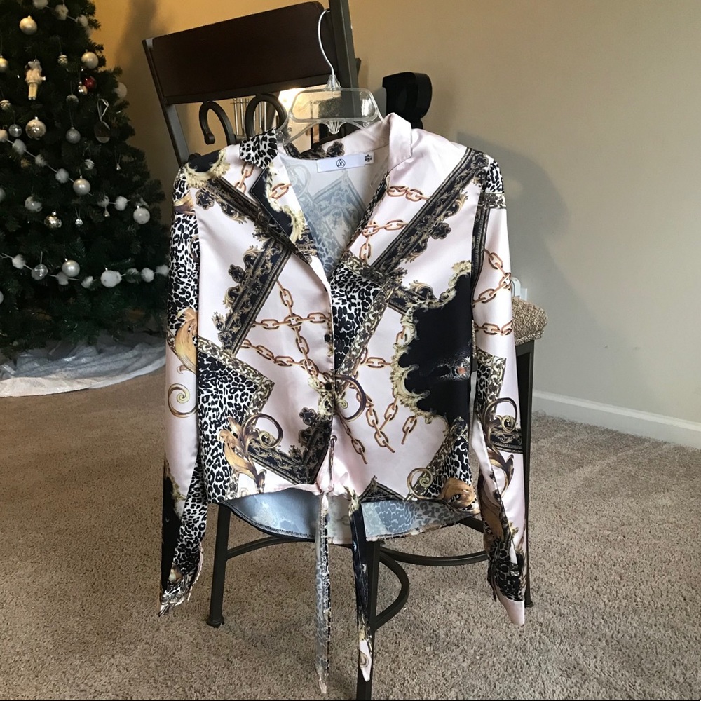 Missguided Blush Blouse with Cheetah and Chains